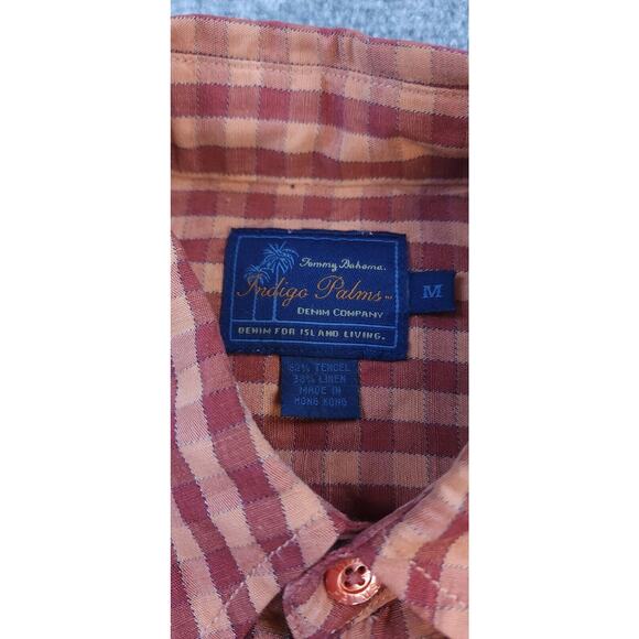 Tommy Bahama Shirt Mens Medium Red Plaid Linen Blend Indigo Palms Button Up - Picture 2 of 16